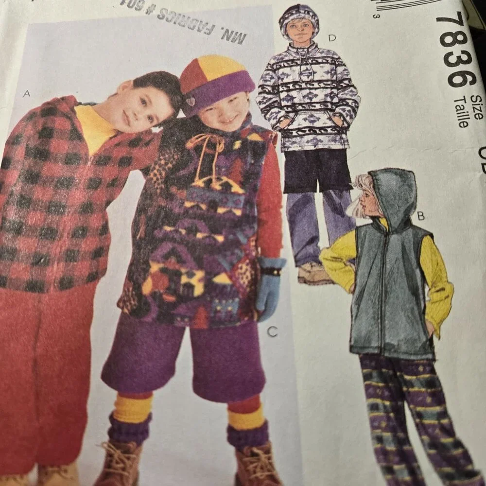 McCall's 7836 sewing pattern Kids fleece jacket pants vest Top Hat CUT to Size 4